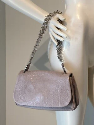 YVES SAINT LAURENT Gray Leather Flap Shoulder Bag Silver Chain Mesh Strap Italy - Image 1 of 4
