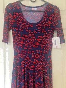 LuLaRoe Nicole NAVY RED Stretch 1/2 Sleeve Fit & Flare Dress SMALL NWT - Bild 1 von 3