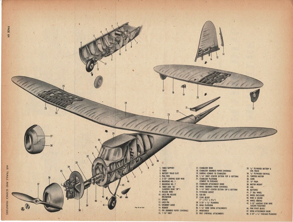 1947 Glory-Bee Control Line Airplane Magazine Article Vernon Oldershaw w/ plans - Image 1 of 4