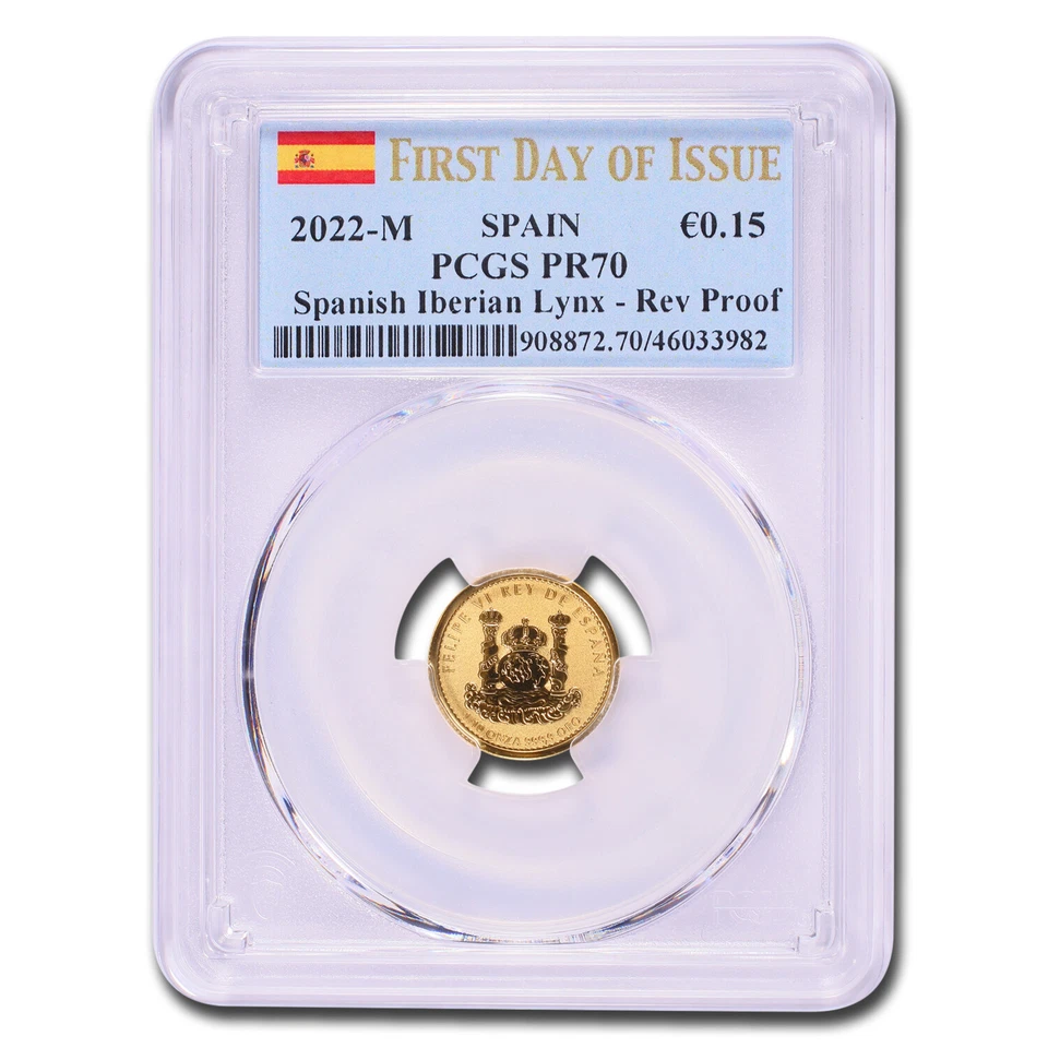Dobloon lince dorado 2022-M España 1/10 oz PR-70 PCGS (FDI) Foto 1 de 3
