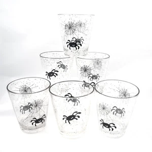HALLOWEEN Clear Acrylic Tumbler Cup 12oz Set of 6 Spider Web Sparkles Fun Spooky - Picture 1 of 5