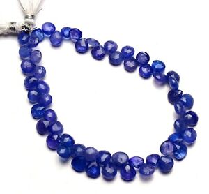 Natural Gem Tanzanite 7MM Approx Size Faceted Heart Shape Briolette Beads 9"
