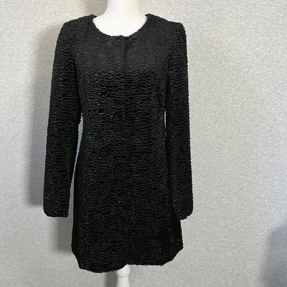 I.N.C. Casaco feminino de pele sintética preto encaracolado cordeiro médio preto lux texturizado sob medida - Imagem 1 de 4