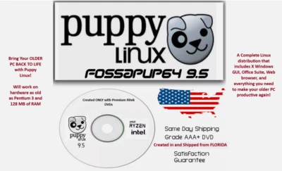 Puppy Linux 9.5 Fossapup Último DVD ARRANQUE/INSTALACIÓN EN VIVO Vendedor de Florida de EE. UU. Foto 1 de 4