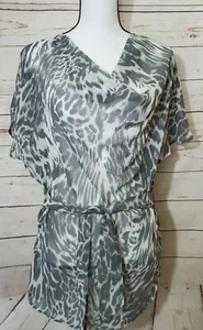 New York and Company Womens Cowl Neck Sheer Animal Print Top Gray Size XS New - Picture 1 of 7