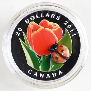 2011 Canada $20 Tulip with Ladybug 99.99% Fine Silver Coin in OGP - Picture 1 of 15