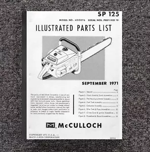 Parts Manual Fits McCulloch ChainSaw SP 125 600076 2-Cycle Gas Chainsaw 1971 125 - Picture 1 of 10