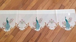 Embroidered Peacock Window Valance Peacock Feathers Spring Blooms Window Valance - Picture 1 of 6