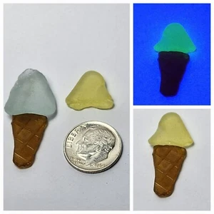 Genuine Sea Glass Waffle Ice Cream Cone Uranium UV Lime Aqua Blue berry - Picture 1 of 6