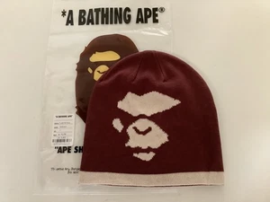 Authentic a bathing ape bape mad ape face beanie burgundy knit cap new - Picture 1 of 6