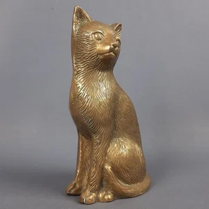 Scultura Gatto Seduto Ottone Lucido Statua Soprammobile Vintage Anni ‘60 - Imagen 1 de 13