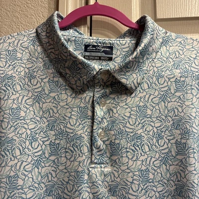 Ben Hogan Golf Shirt Mens 3XL White and Blue Performance All Over Leaf Print - Image 1 of 4