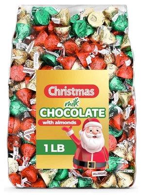 Christmas Milk Chocolates with Almonds 1 LB – Individually Wrapped Holiday Candi - Image 1 of 4