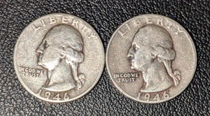 90% Silver Washington Quarters 1946 P - Lot of Two (2) Circulated, Ungraded - Picture 1 of 10