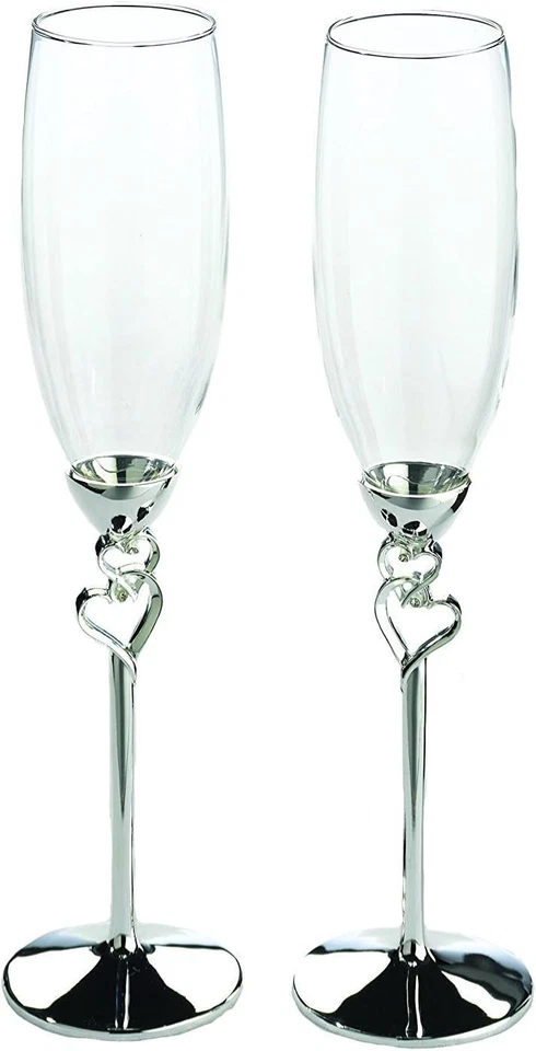 Vasos para tostar de boda con corazón de plata rosa Lillian Foto 1 de 1