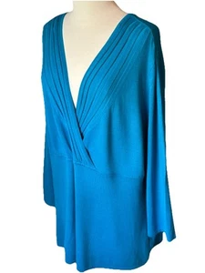 Cato 18/20W Turquoise Sweater Lightweight Front Bodice Wrap Stretchy Retro - Picture 1 of 9