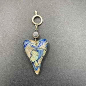 Lampwork heart Glass Keychain Pendant Sterling Silver Bail multicolor - Picture 1 of 3