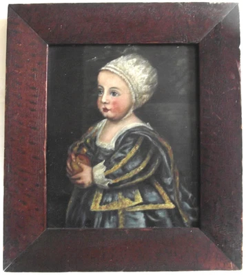 Antique 19th Portrait Baby Stuart ORIG Folk Art RED BLACK GRAIN PAINTED FRAME - Image 1 of 4