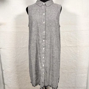 Beach Lunch Lounge Dress Womens Large Blue Stripe Linen Button Up Shirt Coastal - Picture 1 of 8
