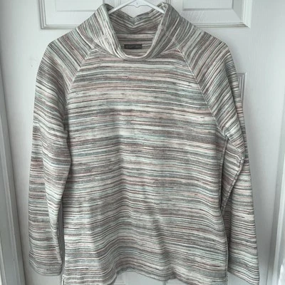 Sudadera Talbots Pullover Top Talla Pequeña Polar Cremallera Dobladillo Espacio Tinte Rayas Usada en Excelente Condición Foto 1 de 4