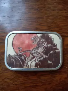 Rising Sun, Mountain, & Tiger on "Irezumi Japanese Tattoo Style" Belt Buckle - Picture 1 of 8
