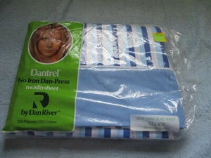 Vintage Dantrel No Iron Dan Press Twin Flat Sheet - Dan River 72 x 104 Blues NEW - Picture 1 of 9