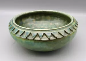 Ted Juve Olaf Raku vaso/piantana/piatto ceramica vintage 1999 verde firmato - Foto 1 di 24
