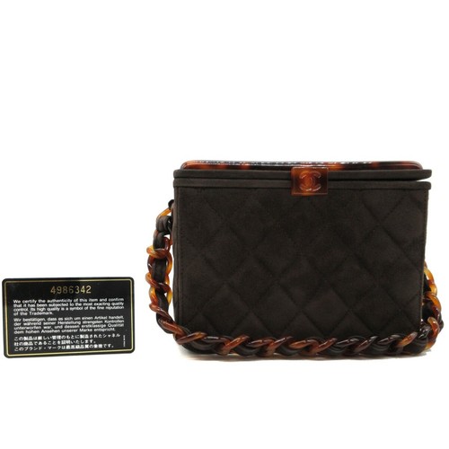 Borsa a mano CHANEL Matelasse Vanity modello tartaruga scamosciata plastica BRN M924