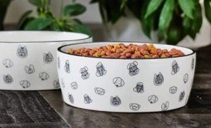 2 Large Dog Faces Pet Bowl Water and Food Dish Pet Owner Accessory Ceramic - Picture 1 of 3