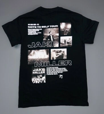 Camiseta Jake Miller S Negra Nota a Self Tour Merch 2023 Doble Cara NUEVA Foto 1 de 4