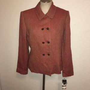 Kasper Burgundy & Tan Herringbone Print Double Breasted Jacket  8  NWT $279