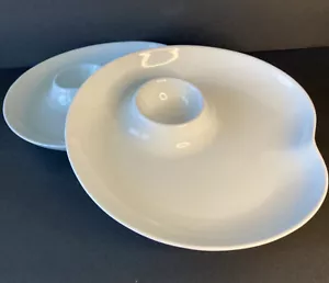 2 Gorham Porcelain “Bamboo Party” Dip & Chip Bowls/Plate White Heart Shaped Fun - Picture 1 of 7