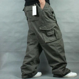 Men's Cargo Pants Hip Hop Loose Baggy Cotton Trousers Multi Pockets Overalls New - Picture 1 of 13
