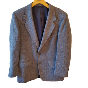 HERRINGBONE TWEED Blazer Jacket Sport Suit Coat 40R Navy Blue