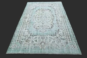 Vintage Turkish Oushak Rug, Blue 5x8 ft, Handmade Wool, Bohemian Anatolian - Picture 1 of 11