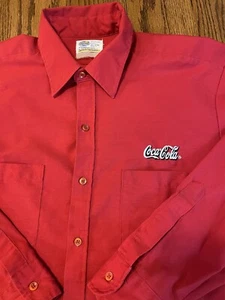 Vintage Coca Cola Employee Uniform Shirt Made In USA Mens Sz 17-17.5 Embroidered - Picture 1 of 12