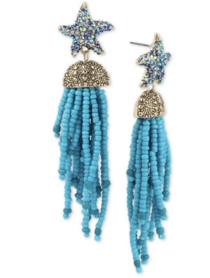 $52 Betsey Johnson CRABBY COUTURE Pave' Starfish Turquoise Tassel Earrings MA5 - Image 1 of 4