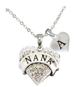 Custom Nana Silver Crystal Heart Necklace Jewelry Choose Initial All 26 Gift