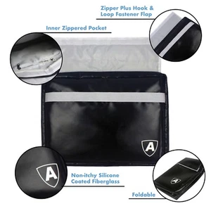 Fireproof Document Holder Bag Silicone Coated Fiberglass with Zipper Closure - Picture 1 of 8