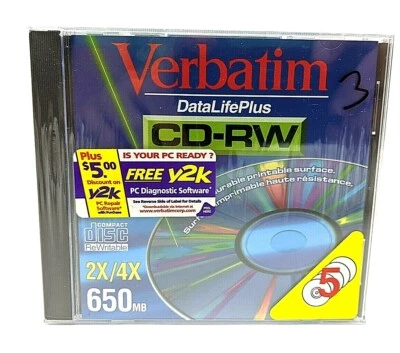 LOTE DE 5 Verbatim CD-RW 2x-4x velocidad 74 min 650 mb NUEVO sellado de fábrica  Foto 1 de 4