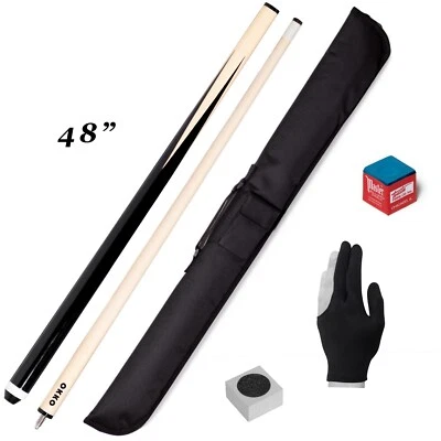 OKKO Pool Billiard Short Cue Stick 48”, 13 mm cue tip+Soft Cue Case +Accessories