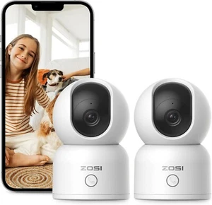 ZOSI 2K 2Pcs 360° Baby Pet Monitor 2.4G/5G WiFi Indoor Pan/Tilt Security Camera - Picture 1 of 8