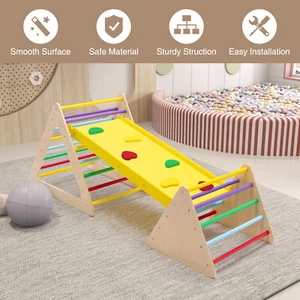 Kids Triangle Climber with Ramp 3-in-1 Indoor Toddler Climbing Ladder Slide Wood - Picture 1 of 12