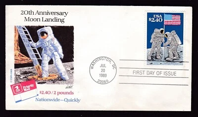 20th ANNIVERSARY MOON LANDING, $2.40 SC.#2419, PRIORITY MAIL 2 POUND RATE, F.D.C - Image 1 of 2