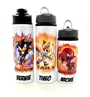 Sonic Hedgehog Shadow Tails Knuckles Flip Top Straw Kids Water Bottle School - Image 1 of 4