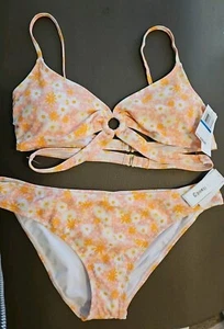 XL Hula Honey Swimsuit Bikini 2 Piece Pastels Pink Yellow Orange Daisy NWT 78 - Picture 1 of 5