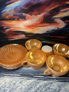 Anchor Hocking Fire King Vintage Peach Lustre Coffee Tea Cup and Saucer Set of 5 - Picture 1 of 7