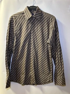 Kenzo Homme 39 15.5 Shirt Brown Stripe Dress Diagonal Smart Button Up - Picture 1 of 9