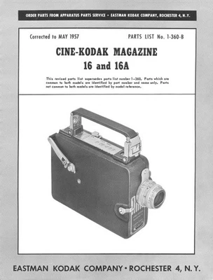 Reimpresión manual de reparación de servicio de cámara de cine Cine-Kodak Magazine 16 y 16A Foto 1 de 4