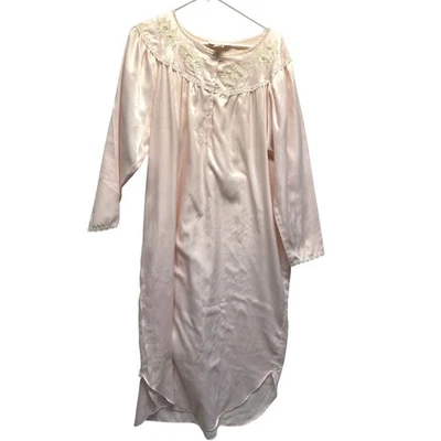 Винтажная ночная рубашка Oscar de la Renta с розовой этикеткой и атласной цветочной вышивкой L - Изображение 1 из 4